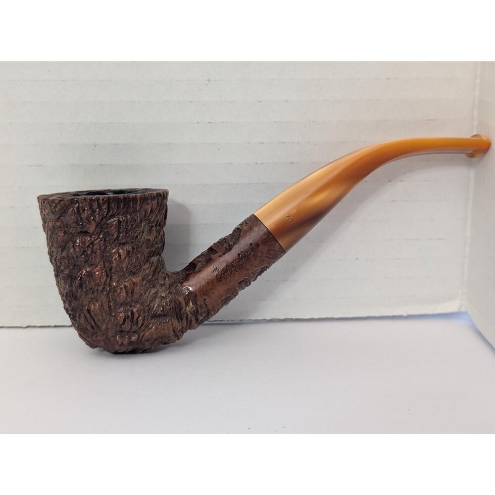 Vintage Barontini Anzio 504 Italy Rusticated Briar Pipe Bent Dublin Amber Stem